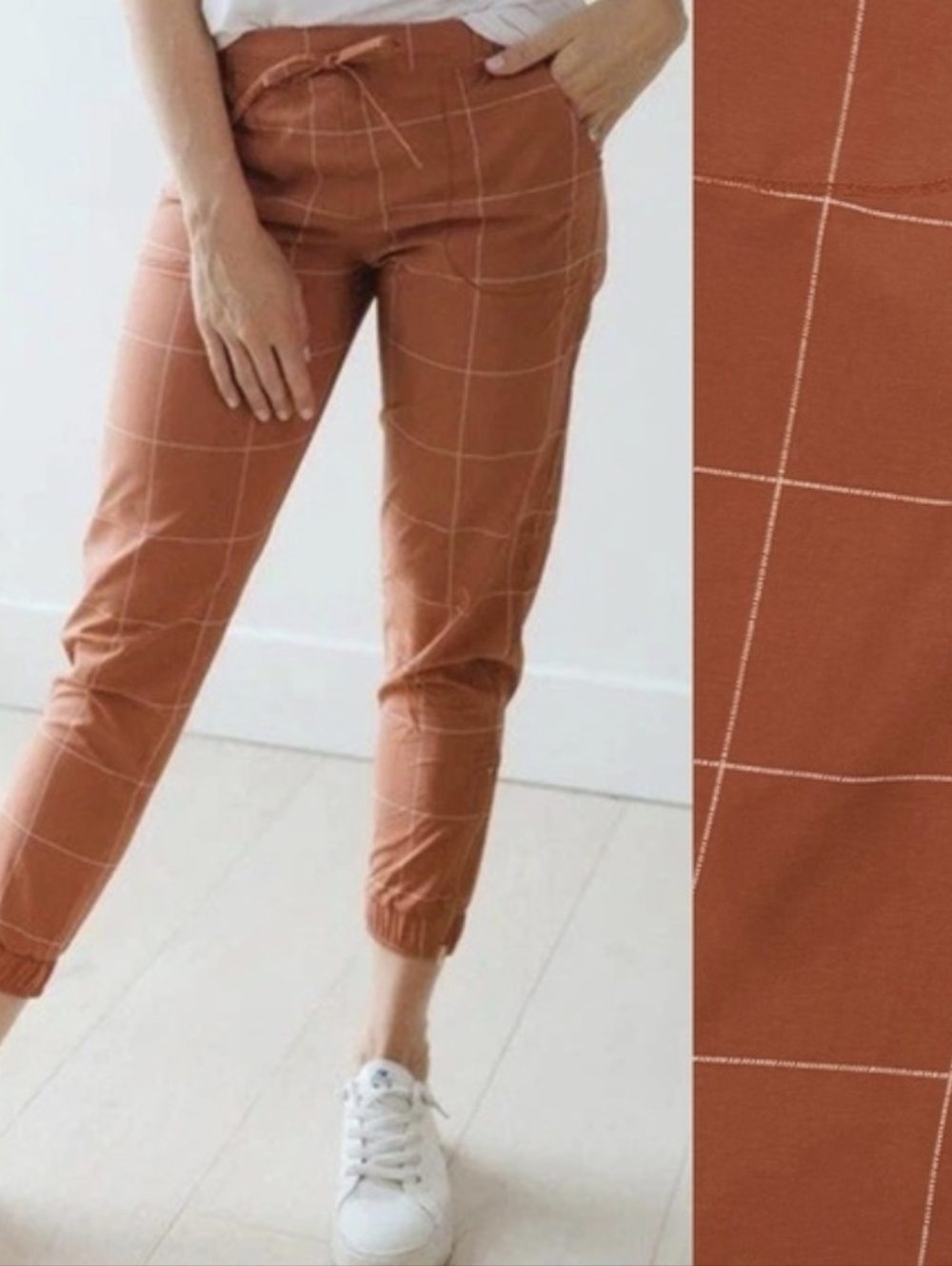 Albion Fit Jetsetter Jogger Pants Ankle Zip Rust Windowpane Athletic S Tall